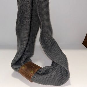 Cozy Grey Infinity Scarf with Removable Leather Accent